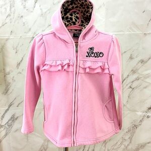Xoxo girls pink fleece zip‎ embroidered hoodie with cheetah print fur hood 6